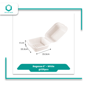 [PROMO] Bagasse Clamshell 6" Hamburger Box White NCS6-1 450ml